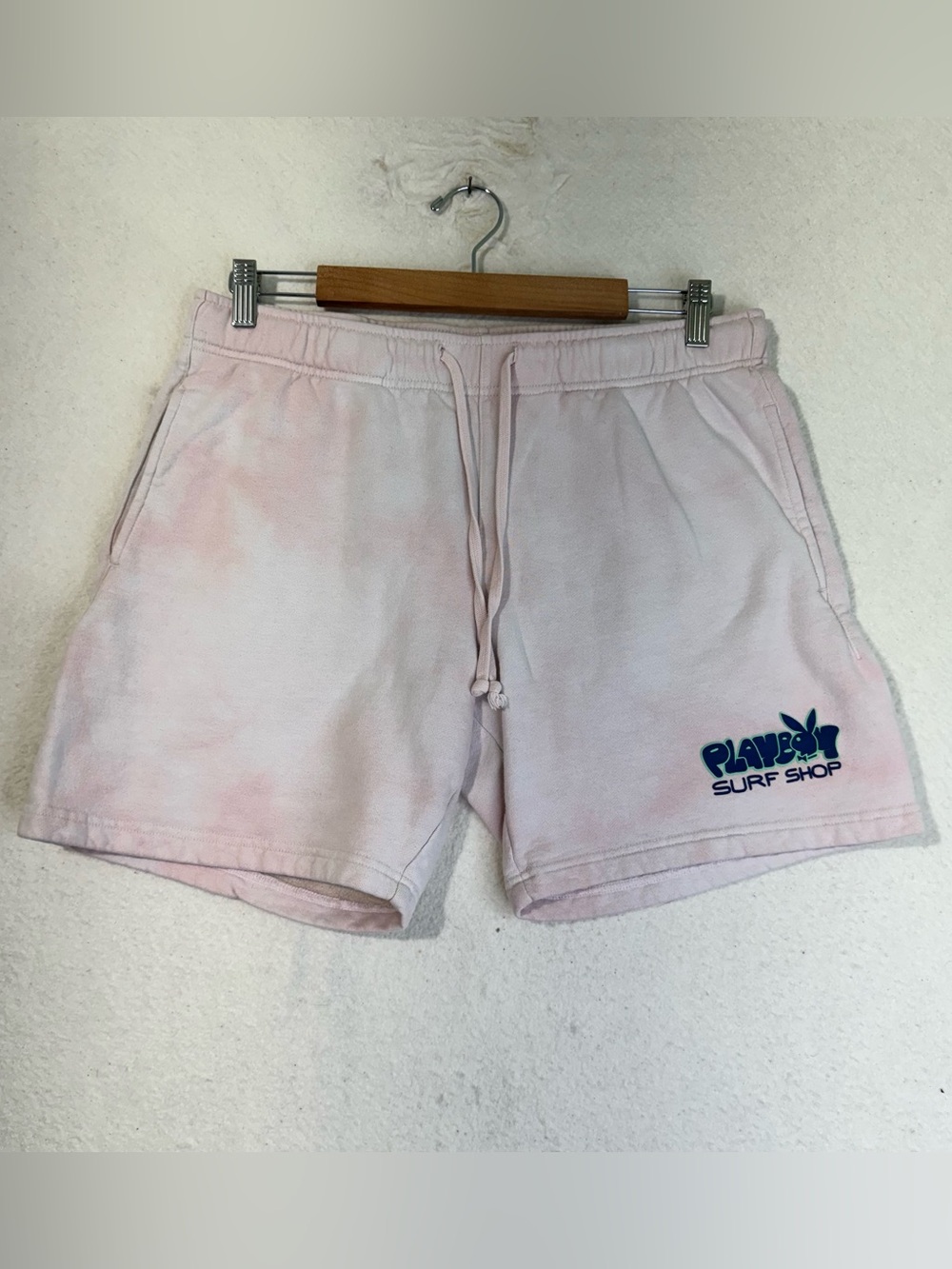 PLAYBOY x PACSUN Surf Shop Pink Tie-Dye Fleece Athletic Shorts Retro Beach Med